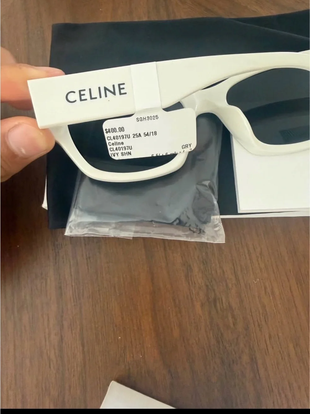 Celine White Cat-Eye Sunglasses with Dark Lenses